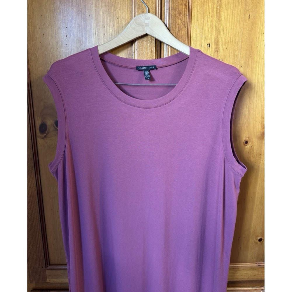 Eileen Fisher Dress Viscose Jersey Sleeveless Tank Top Side Slits Red Women's L - Picture 2 of 8